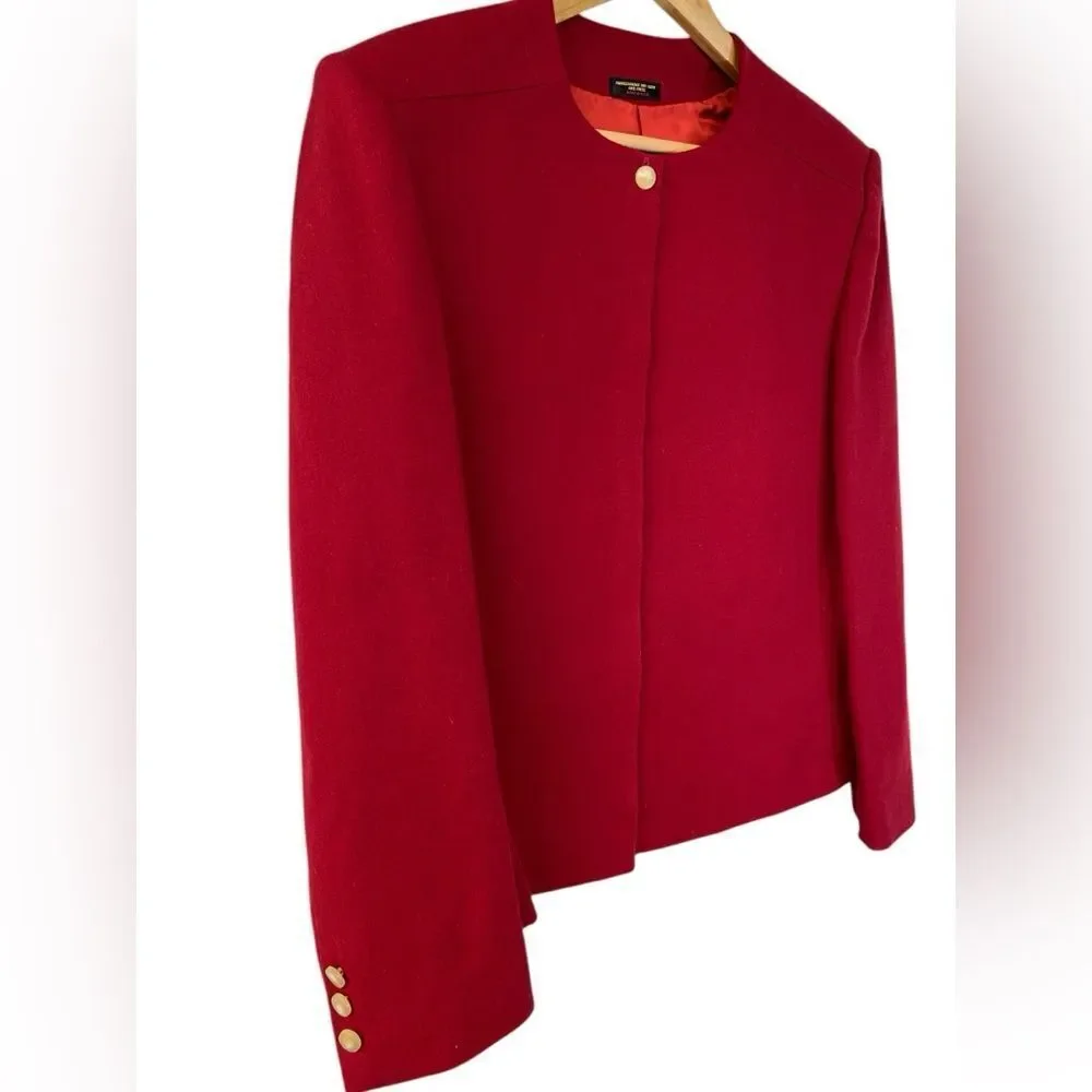 Vintage Robt Foxwood Red 100% Pure Wool Lined Jacket Blazer Size 14/16